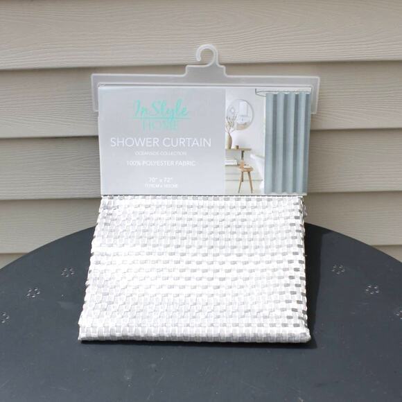In Style Home Fabric Shower Curtain Basket Weave Oceanside Silver Gray Shimmer - Picture 4 of 8